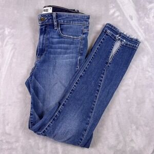 Paige Women 27 Skinny Jeans Medium Wash Split Raw Hem Front Seam Blue Denim